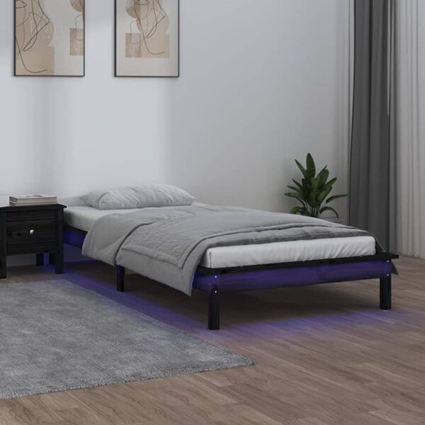 vidaXL Sengeramme med LED svart 90x200 cm heltre