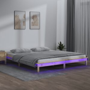 vidaXL Sengeramme med LED 150x200 cm King Size heltre