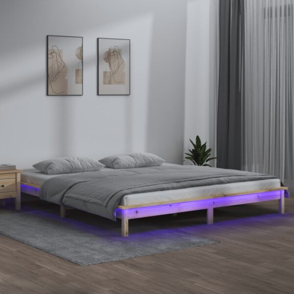 vidaXL Sengeramme med LED 150x200 cm King Size heltre