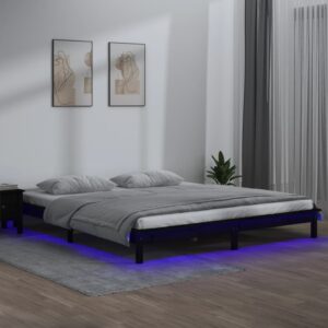 vidaXL Sengeramme med LED svart 160x200 cm heltre