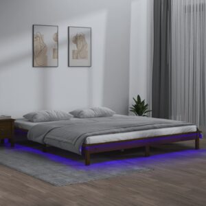 vidaXL Sengeramme med LED honningbrun 180x200 cm Super King heltre