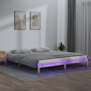 vidaXL Sengeramme med LED 200x200 cm heltre