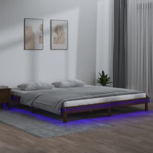 vidaXL Sengeramme med LED honningbrun 200x200 cm heltre