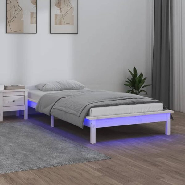 vidaXL Sengeramme med LED hvit 75x190 cm Small Single heltre