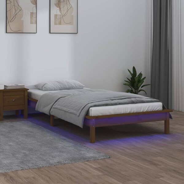 vidaXL Sengeramme med LED honningbrun 90x190 cm Single heltre