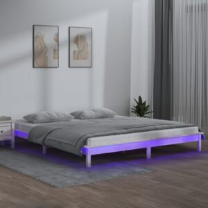 vidaXL Sengeramme med LED hvit 135x190 cm Double heltre