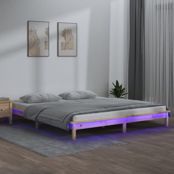 vidaXL Sengeramme med LED 140x190 cm heltre