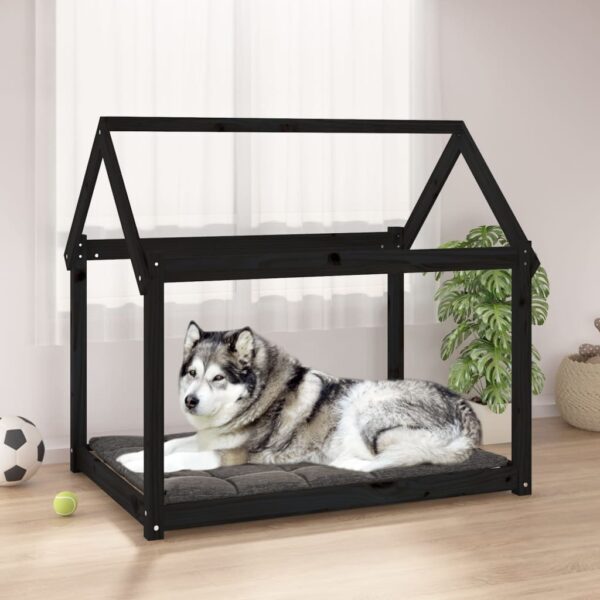 vidaXL Hundeseng svart 111x80x100 cm heltre furu