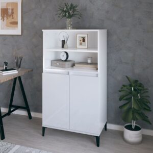 vidaXL Highboard høyglans hvit 60x36x110 cm konstruert tre