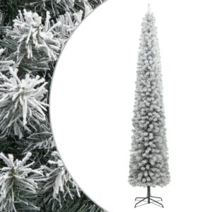 vidaXL Slankt juletre med stativ og flokket snø 270 cm PVC