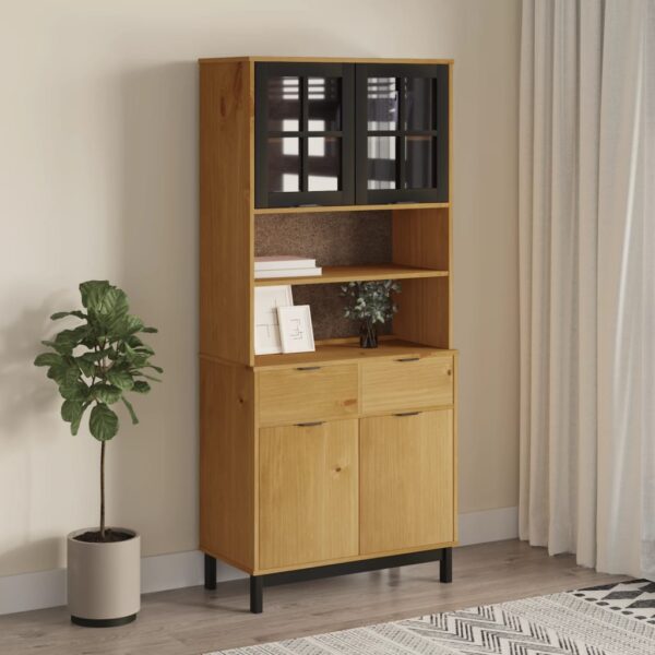 vidaXL Highboard med glassdører FLAM 80x40x180 cm heltre furu