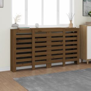 vidaXL Radiatordeksel honningbrun 210x21x85 cm heltre furu