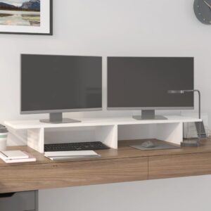 vidaXL Monitorstativ hvit 100x27x15 cm heltre furu