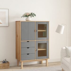 vidaXL Highboard OTTA brun og grå 85x43x125 cm heltre furu