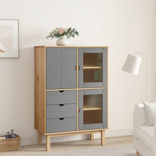 vidaXL Highboard OTTA brun og grå 85x43x125 cm heltre furu