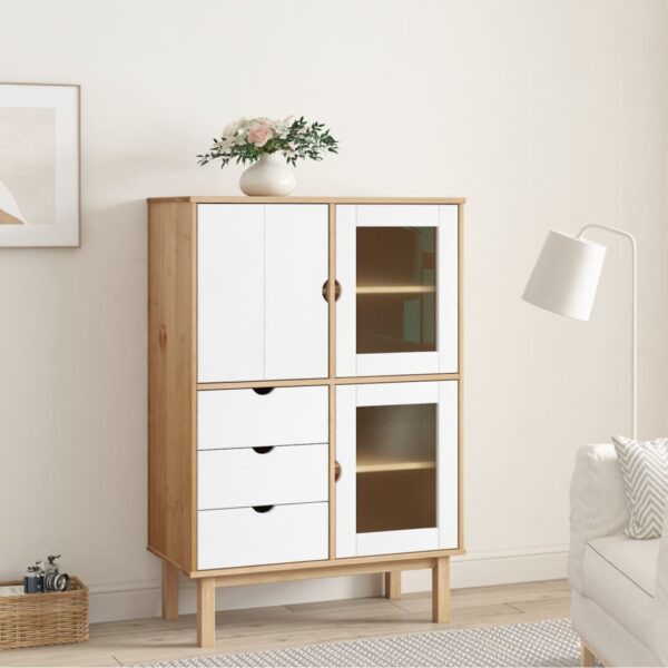 vidaXL Highboard OTTA brun og hvit 85x43x125 cm heltre furu