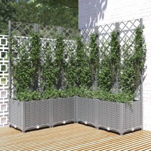 vidaXL Plantekasse med espalier lysegrå 120x120x136 cm PP