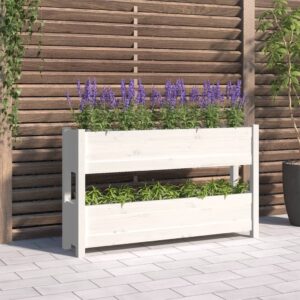 vidaXL Plantekasse hvit 112x25x66 cm heltre furu