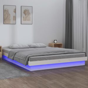 vidaXL Sengeramme med LED hvit 160x200 cm heltre