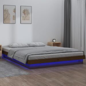 vidaXL Sengeramme med LED honningbrun 200x200 cm heltre