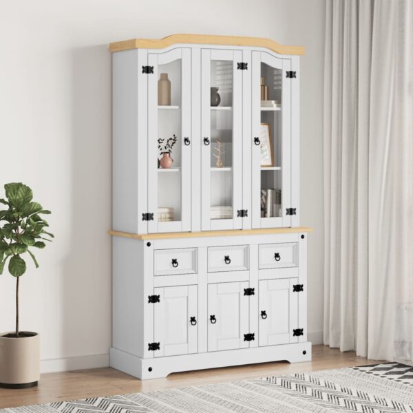 vidaXL Highboard Corona hvit 112x43x196 cm heltre meksikansk furu