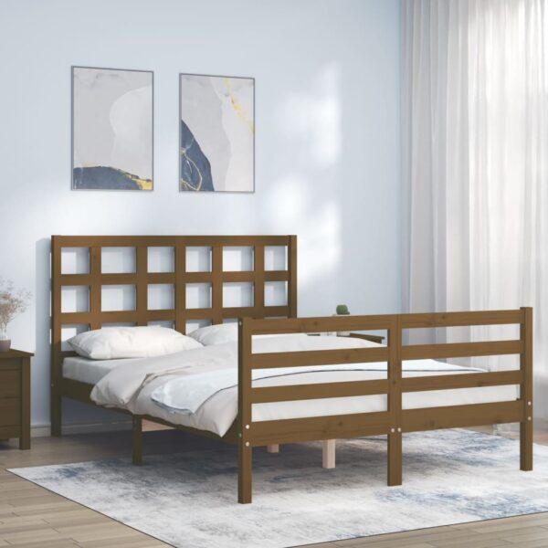 vidaXL Sengeramme med hodegavl honningbrun 140x190 cm heltre