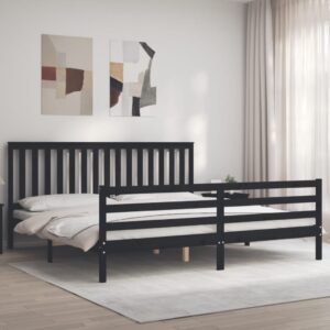 vidaXL Sengeramme med hodegavl svart 200x200 cm heltre