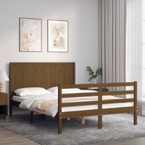 vidaXL Sengeramme med hodegavl honningbrun 140x190 cm heltre