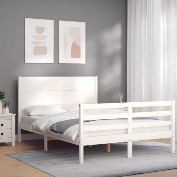 vidaXL Sengeramme med hodegavl hvit 140x190 cm heltre