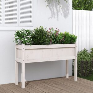 vidaXL Plantekasse med ben hvit 110x31x70 cm heltre furu