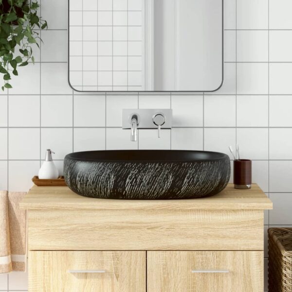 vidaXL Benkeservant svart oval 59x40x14 cm keramikk