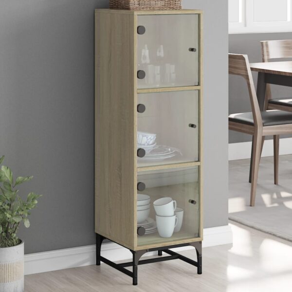 vidaXL Highboard med glassdører sonoma eik 35x37x120 cm