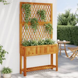 vidaXL Plantekasse med espalier og hylle 100x32x185 cm heltre akasie