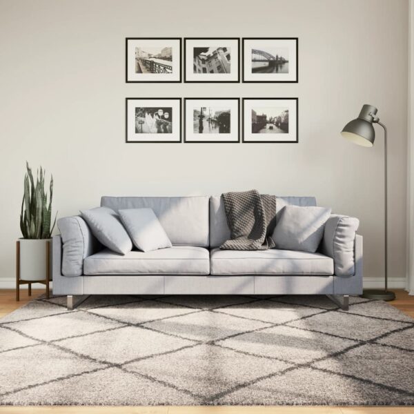 vidaXL Tykt teppe PAMPLONA høy luv moderne beige antrasitt 200x200 cm