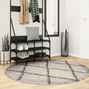 vidaXL Tykt teppe PAMPLONA høy luv moderne beige antrasitt Ø160 cm