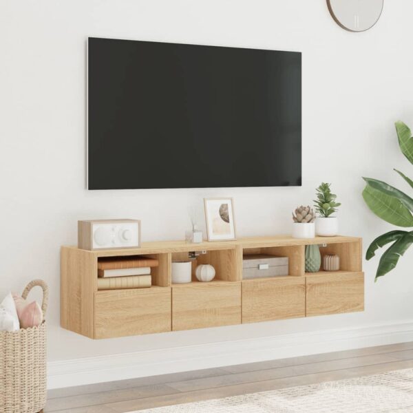 vidaXL Vegghengte TV-benker 2 stk sonoma eik 60x30x30cm konstruert tre