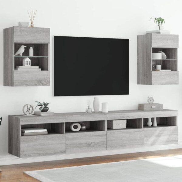 vidaXL Vegghengte TV-benker med LED-lys 2 stk grå sonoma 40x30x60