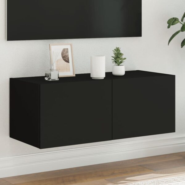 vidaXL Vegghengt TV-benk med LED svart 80x35x31 cm