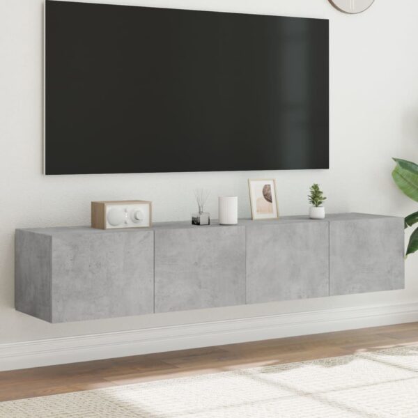 vidaXL Vegghengte TV-benker med LED-lys 2 stk betonggrå 80x35x31 cm