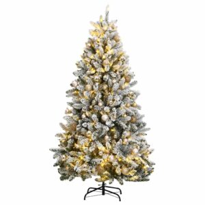 vidaXL Kunstig hengslet juletre med 300 LED og kulesett 210 cm