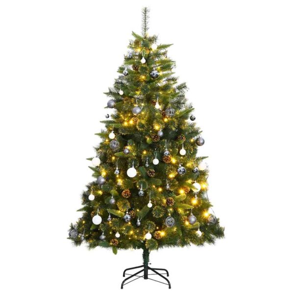 vidaXL Kunstig hengslet juletre med 300 LED og kulesett 210 cm