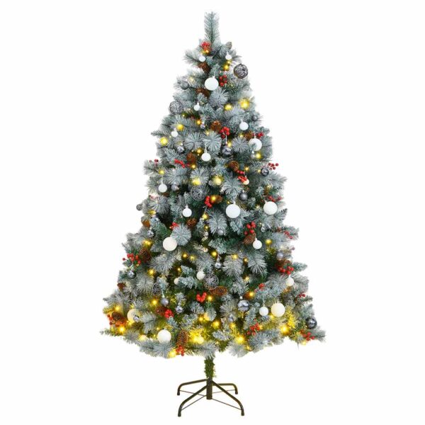 vidaXL Kunstig hengslet juletre med 300 LED og kulesett 210 cm