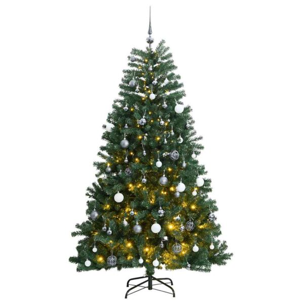 vidaXL Kunstig hengslet juletre med 150 LED og kulesett 120 cm