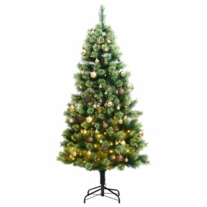 vidaXL Kunstig hengslet juletre med 300 LED og kulesett 210 cm