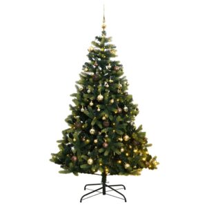 vidaXL Kunstig hengslet juletre med 300 LED og kulesett 210 cm