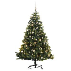 vidaXL Kunstig hengslet juletre med 300 LED og kulesett 180 cm