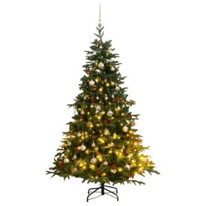 vidaXL Kunstig hengslet juletre med 300 LED og kulesett 210 cm