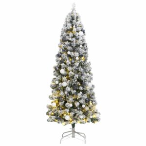 vidaXL Kunstig hengslet juletre med 300 LED og kulesett 240 cm