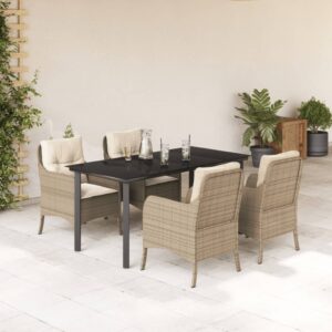 vidaXL Hagespisegruppe med puter 5 deler polyrotting beige