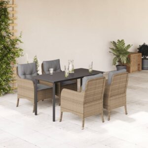 vidaXL Hagespisegruppe med puter 5 deler polyrotting beige